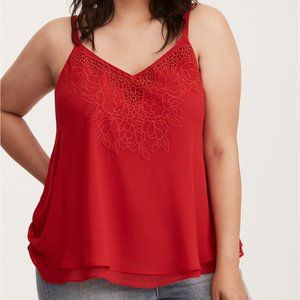 Torrid Embroidered Chiffon Swing Cami Red Blouse 2